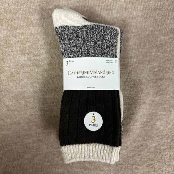 Catherine Malandrino Accessories - Catherine Malandrino Super Soft Heather Ivory Brown Ladies Lounge Socks 3 pk